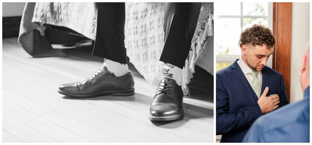 Blayde & Hanna - Regina Wedding Photographer - 004 - Groom wears wingtip shoes