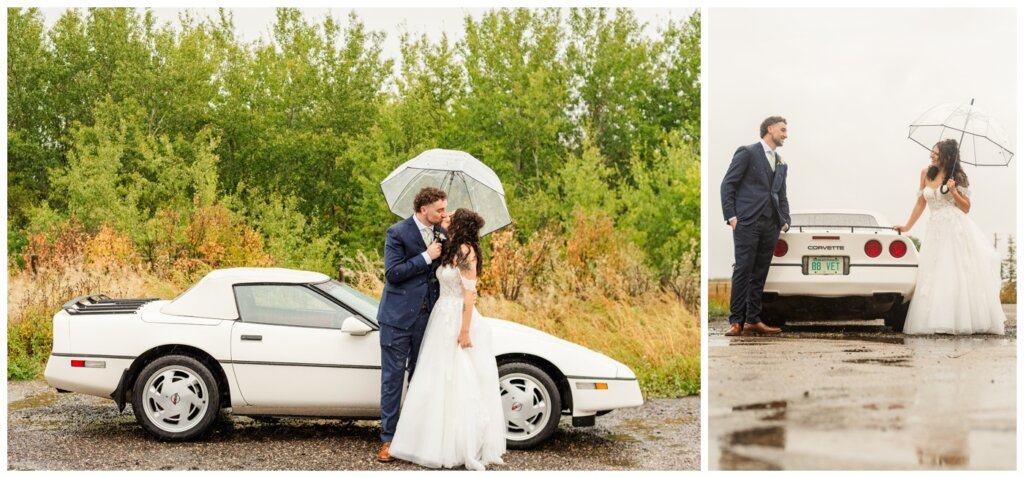 Blayde & Hanna - Regina Wedding Photographer - 019 - Bride and Groom with white 1988 Corvette