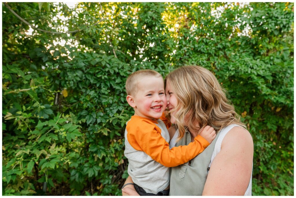 Eyre Family - Regina Family Photography - 004 - Little boy in orange and white baseball tee