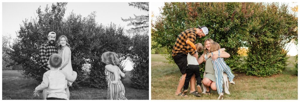 Eyre Family - Regina Family Photography - 008 - Kids jump on mom and dad with love