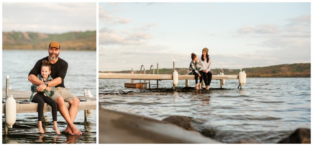Korchinski Family - Qu'Appelle Valley- 005 - Parents sit individually with their daughter on the dock