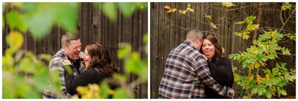 Scott & Ashley - Regina Family Photography - Wascana Park - 003 - Quiet moment in front of barnwood wall