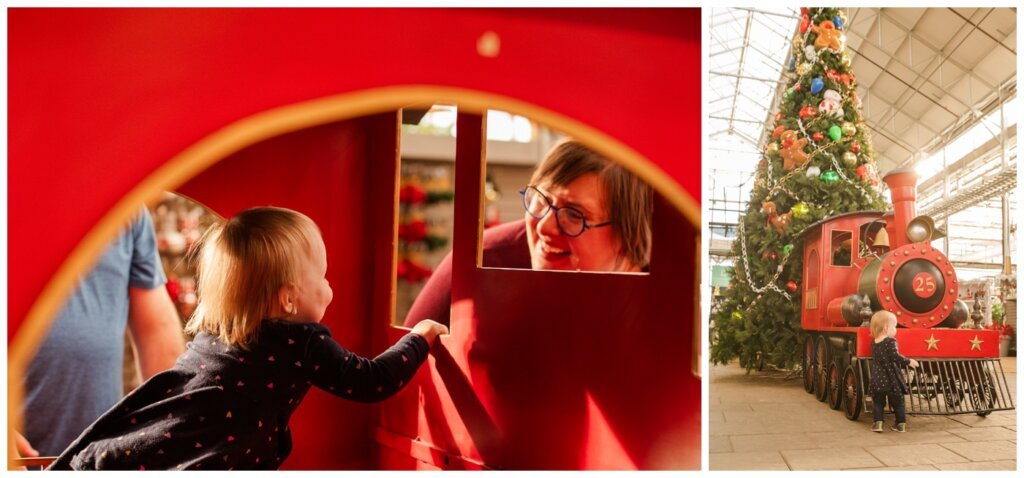 Weir Family - Dutch Growers Regina - 006 - Toddler explores red Christmas train