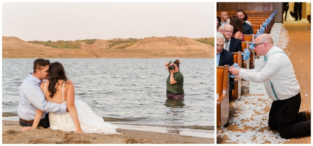 Behind the Scenes of CCP - Regina Wedding Photographer - 004 - Photographer puts church pew decor back on